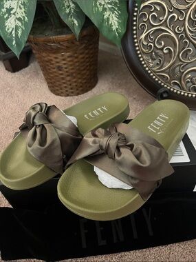 FENTY PUMA Olive Satin Knot Slide Sandals